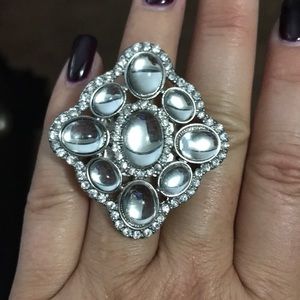 Big rhinestone silver ring